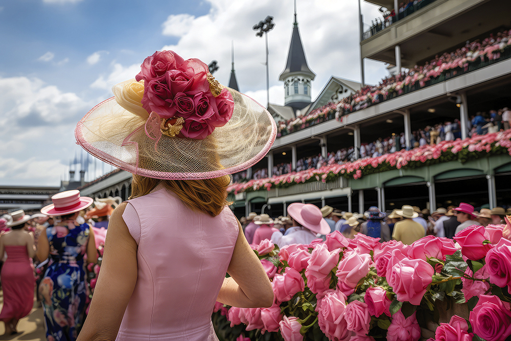 woman in hat on the terrace Kentucky Derby promotion - made with