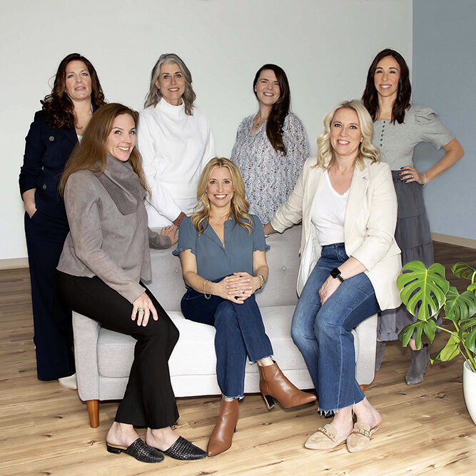 Back row: Annmarie Mendez,  Wellness coach Karen Donovan, Reiki Master Janie Crick, Massage Therapist  Gina Neill, Functional Nutritionist  Front row: Aimee Ottosen,  Yoga Therapist Julie Rutkowski, Therapist and Founder Megan Daniels, Acupuncturist