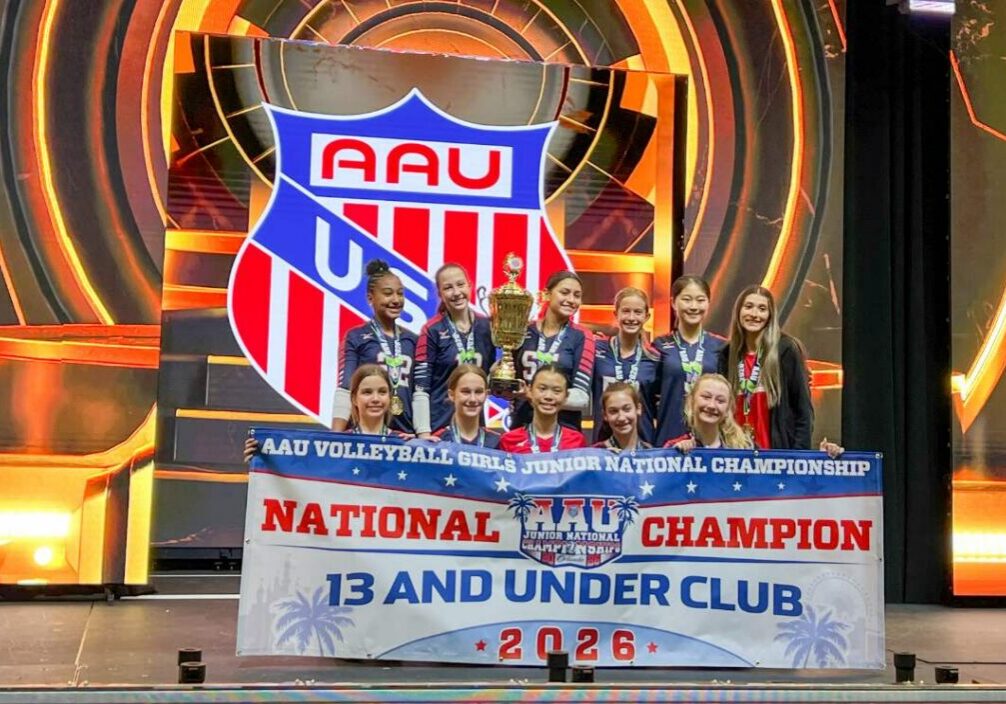 Lions 13-Red celebrates after winning the 2026 AAU 13Club National Volleyball Championship in Orlando, becoming the first 13U team in 1st Alliance Volleyball Club history to capture the title.