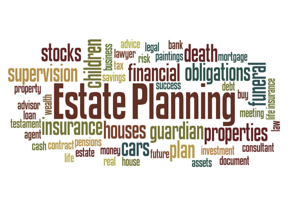 Estate planning word cloud concept on white background.
