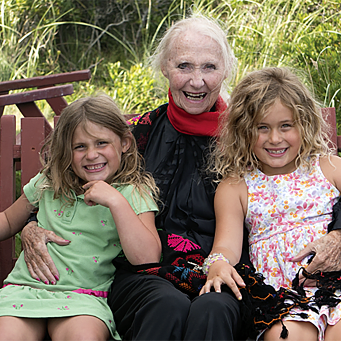 Beloved children’s author Joan Walsh Anglund with her great granddaughters. —Photo by Tim Horowitz 