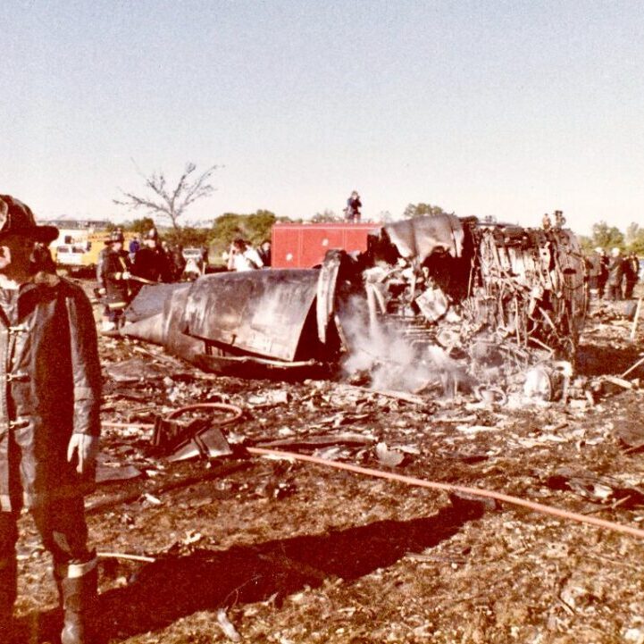 Clarendon Heights Fire Department surveying the wreckage.
<br><i>Photo courtesy of the Clarendon Hills Historical Society</i>